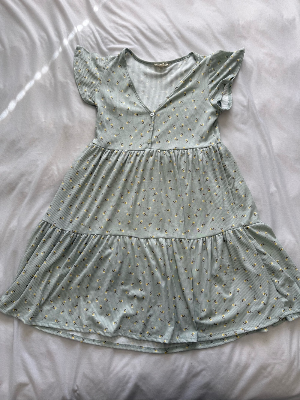 See You Monday Light Sage Floral Tiered Button-Front Dress